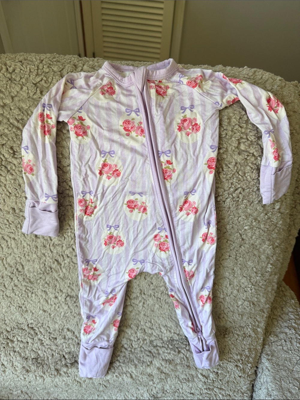 Soft Lavender Floral Zip-Front Baby Footie